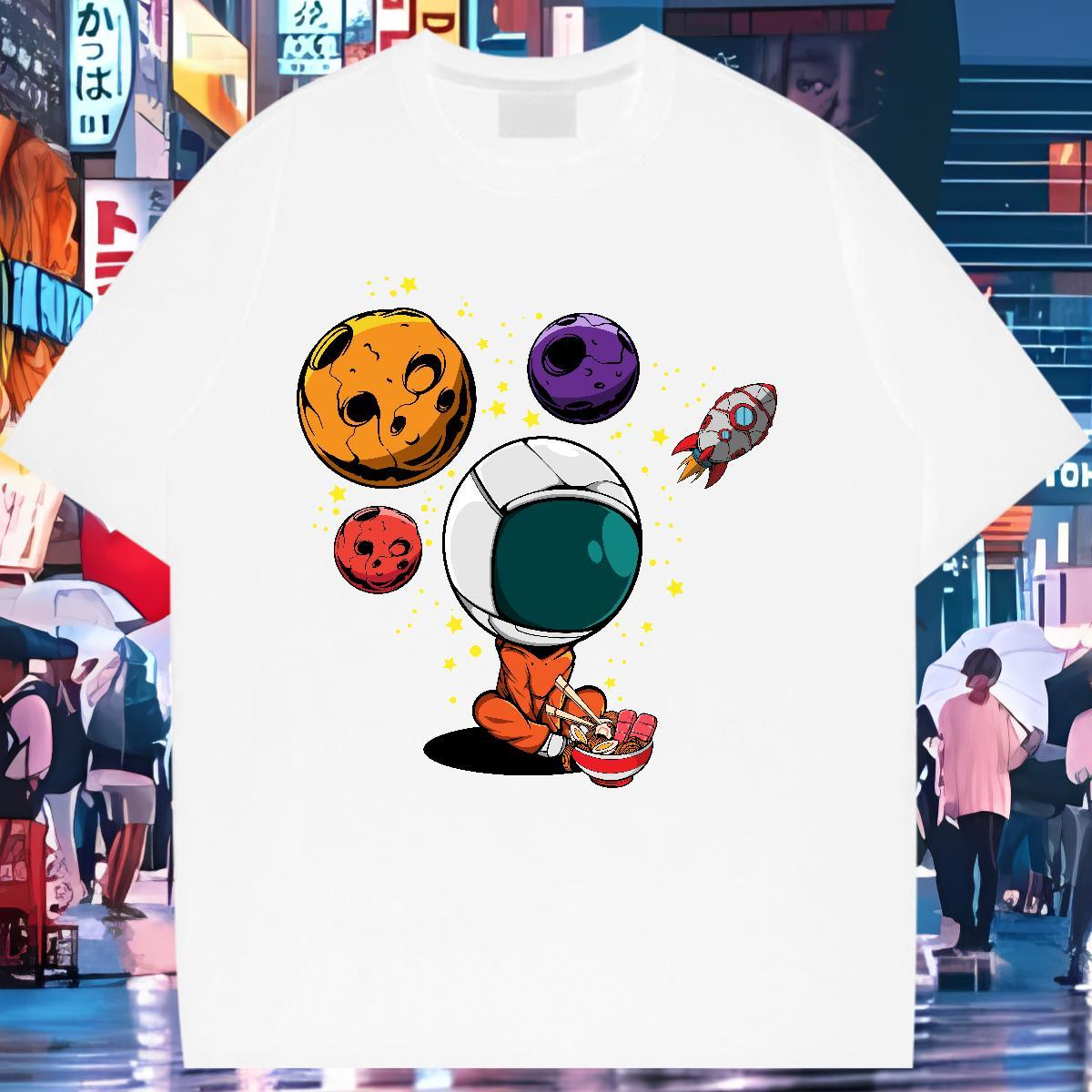 Soft Women Tshirts 230g 100% Cotton universe Street Casual Woman T Shirts Breathable Crew Neck Floral Print Clothings