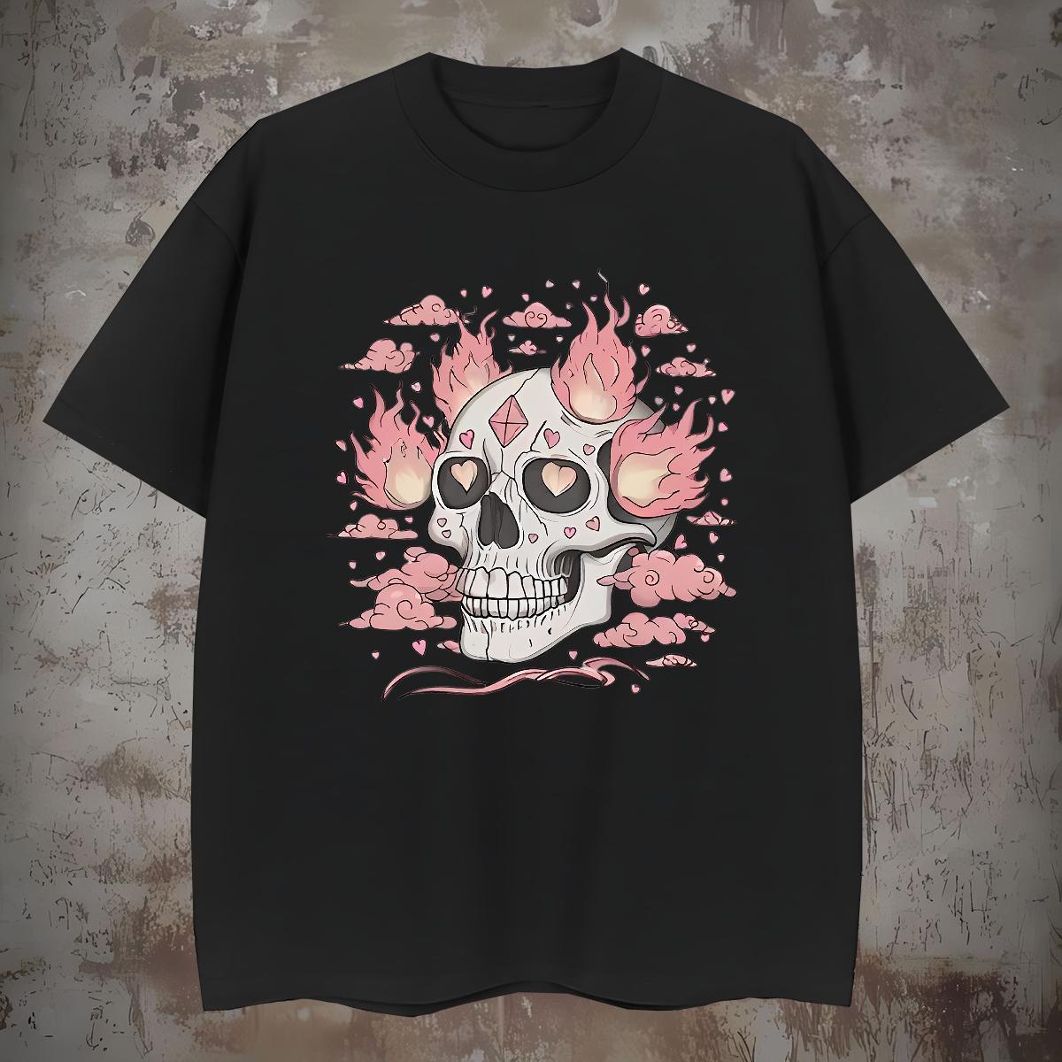 High Quality T Shirts Men 230g Cotton fire Anime Printing Street White Plus Size Breathable Short Sleeve Men Clothes T-Shirt Casual New Wear
