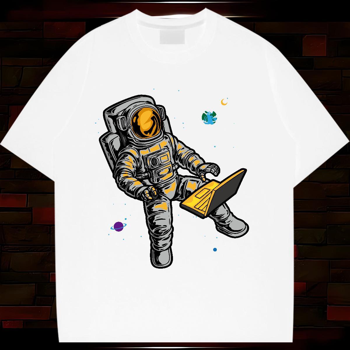 Nice Tshirt for Man Woman 230g Cotton cosmonaut Home Outdoor T-Shirts for Women O Neck Short Sleeves Graphic Tshirts