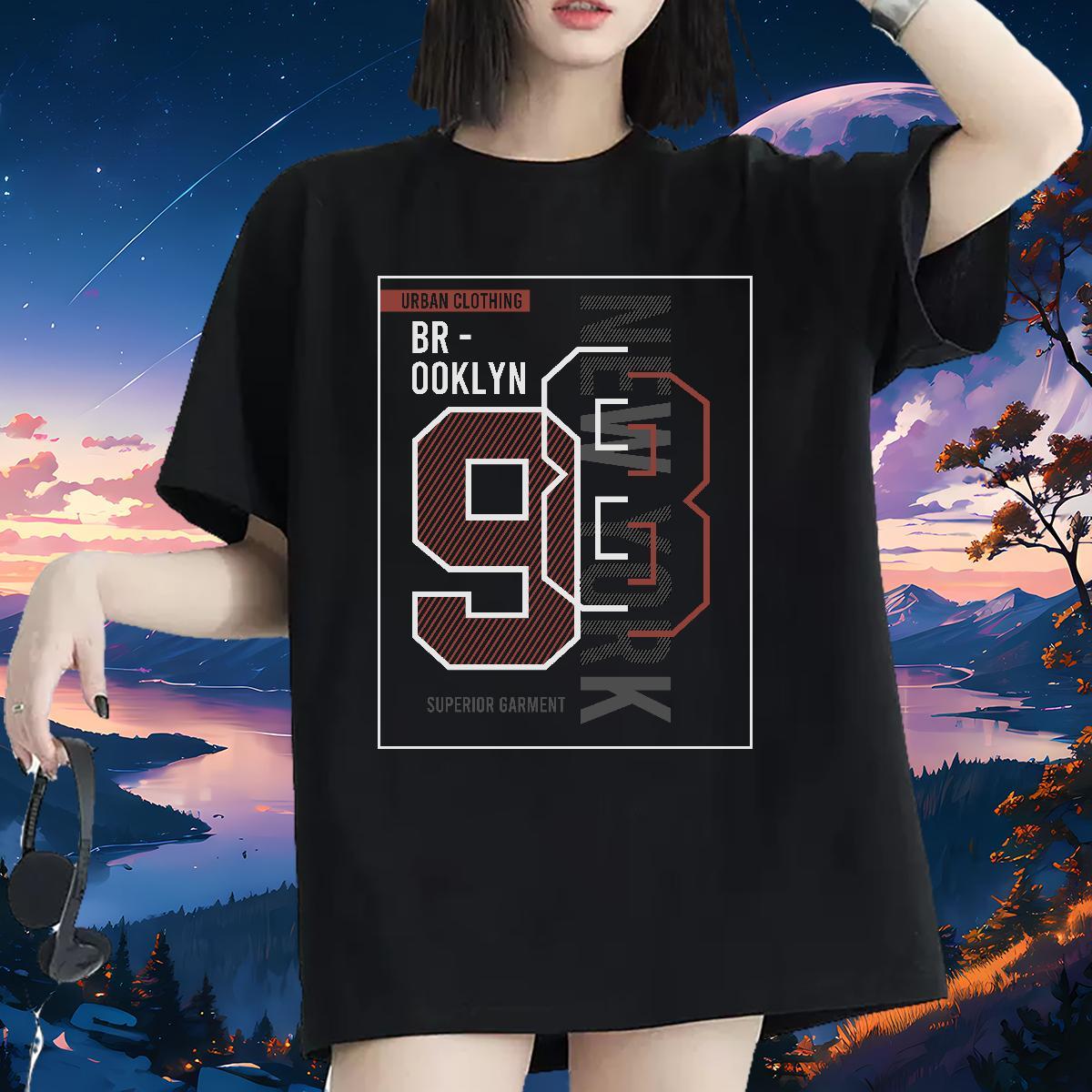 Popular Womens Tshirts 100% Cotton 230g number High Street Hip Hop T Shirts Women Comfortable Anime Print Tops Shirt