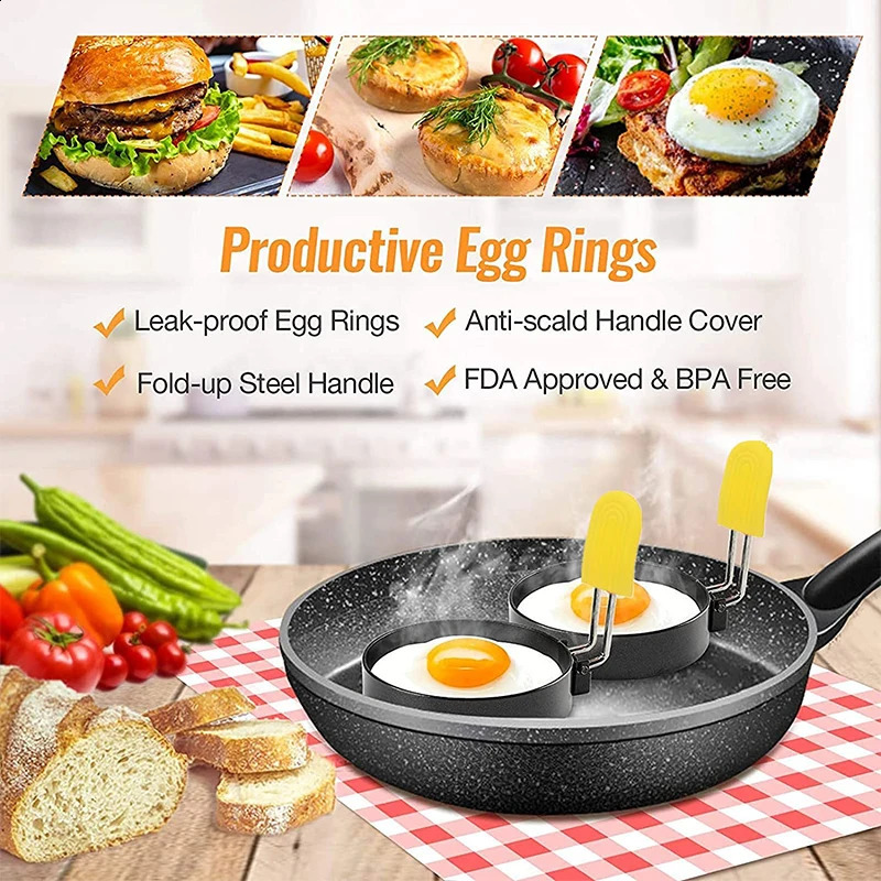 LMEETJMA 4Pcs Egg Rings for Frying Eggs Stainless Steel Nonstick Round Egg Cooker Ring For Frying Eggs and Egg Mcmuffins JT86 240824