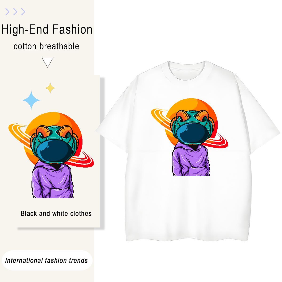 Loose Unisex Tshirts 230g Cotton universe Street T Shirt For Woman Crew Neck Custom Cartoon Tees Shirts