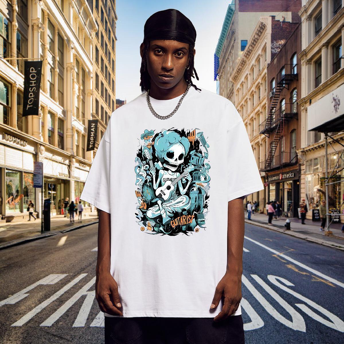 Comfortable Man T Shirts 230g Pure Cotton skull Street wear Hip Hop DIY Anime Breathable Soft Tshirts Customized Tops Shirt