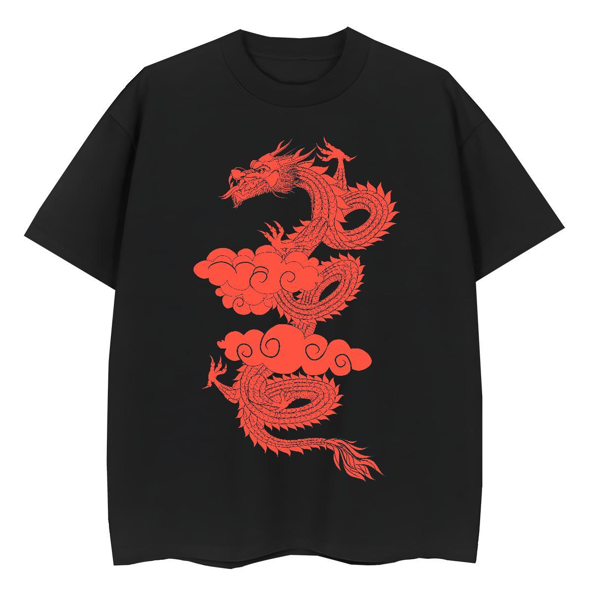 Classic T-Shirts for Men 230g Cotton dragon Street wear Hip Hop Custom Cartoon Short Sleeve O-Neck Tshirt for Man Woman Brand Polos