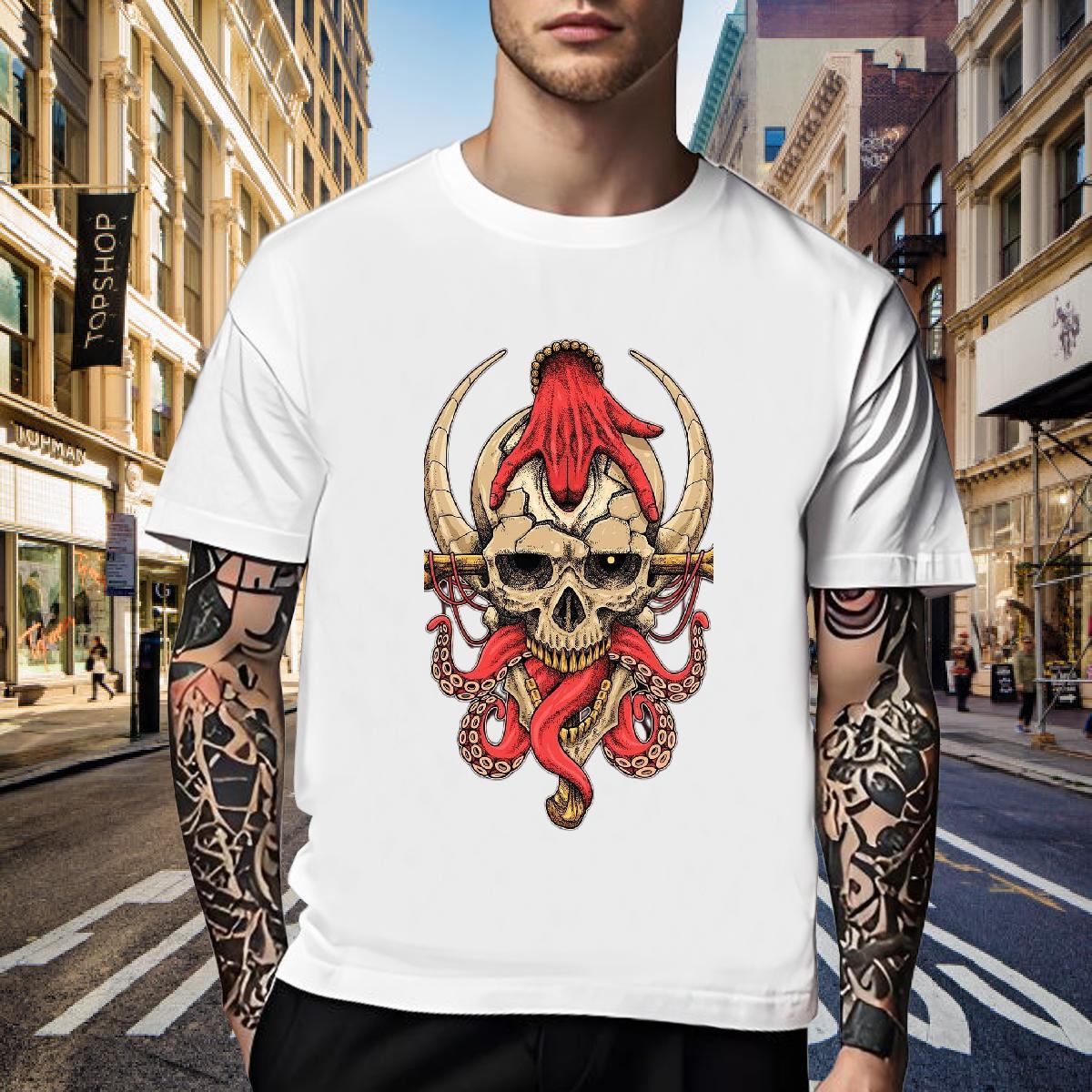 Unisex Men T Shirts 230g Cotton skull Street DIY Printed Breathable Crew Neck Tshirts 2024 Tops Tees