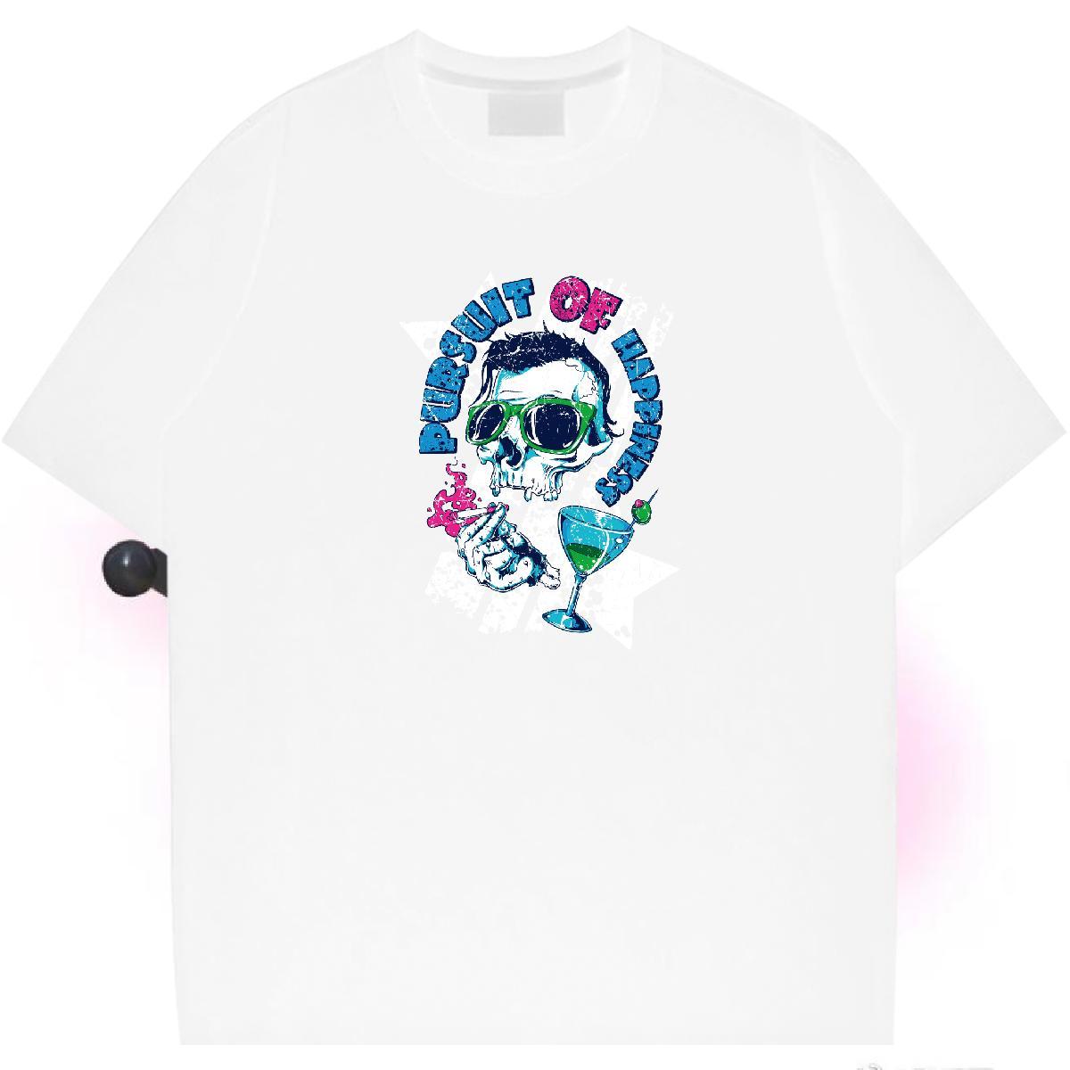 Unisex Mens T Shirts 230g 100% Cotton skull Casual DIY Printed Short Sleeve O-Neck Mens Tshirts Brand Tops