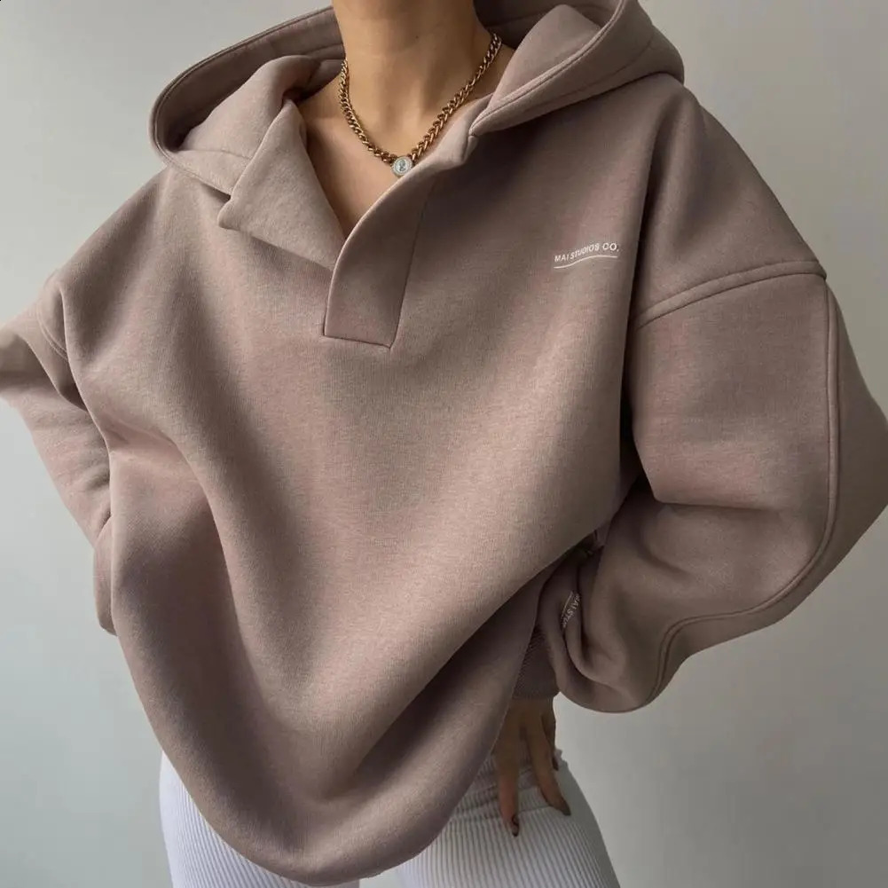Solid Color Hoodies Long Sleeves Hoodies Fashionable Womens V-neck Hoodies Stylish Solid Color for Autumn for Streetwear 250106