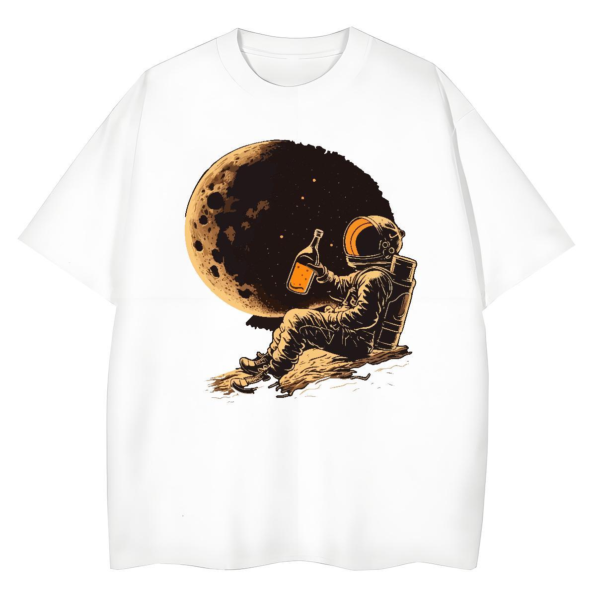 Unisex Womens Tshirts 100% Cotton 230g cosmonaut Casual Sport Woman T Shirts Round Neck Short Sleeve Custom Cartoon Polos