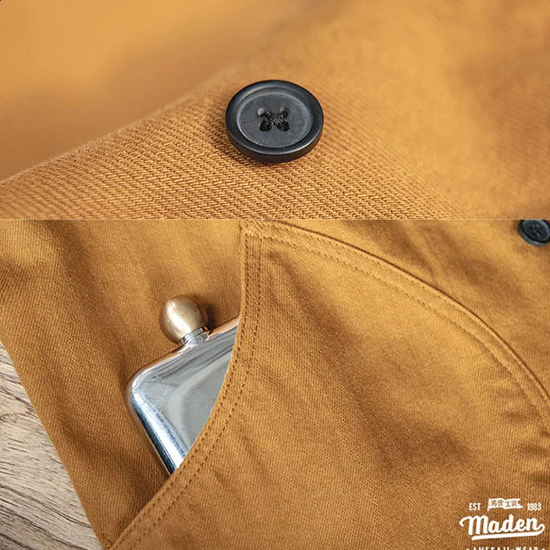 Maden Workwear French Vintage Jacket Ginger Yellow Amekaji Casual Hunting Jackets Mens Autumn MultiPocket Coat Outwear 240824