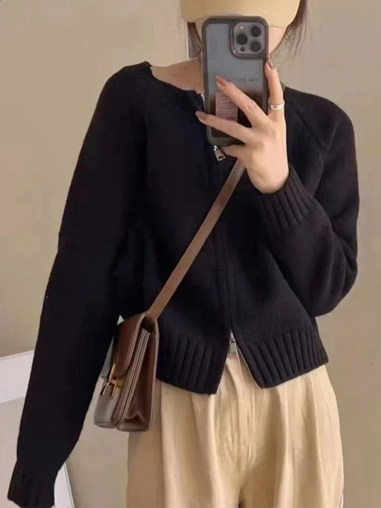 Cardigan Women Korean Fashion Short Sweater Female Sweet Long Sleeve Knitted Coat Lady Chic Loose Zipper Cardigans Autumn Winter 240824