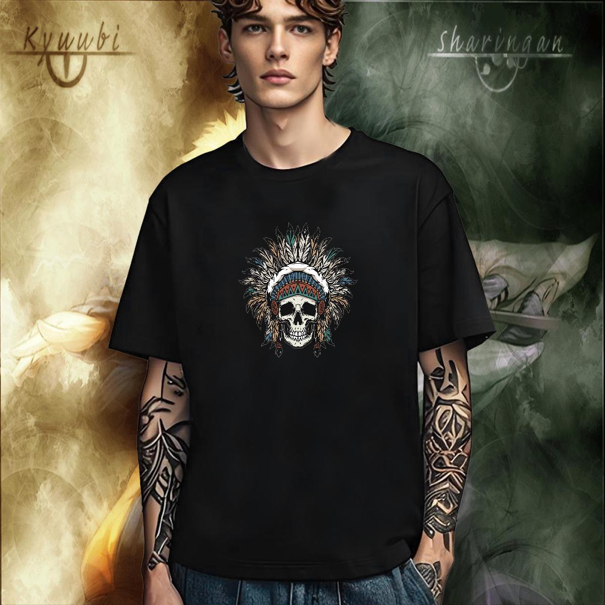 Loose Fit Mens T Shirts 230g 100% Cotton skull Daily Outfit Customized Print Breathable Crew Neck Mens Tshirts Classic Polos