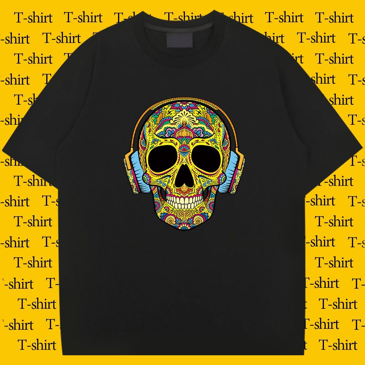 Wholesale T-Shirts 100% Cotton 230g skull Beach Black White Breathable Crew Neck Mens Tshirts Free Shipping Tees