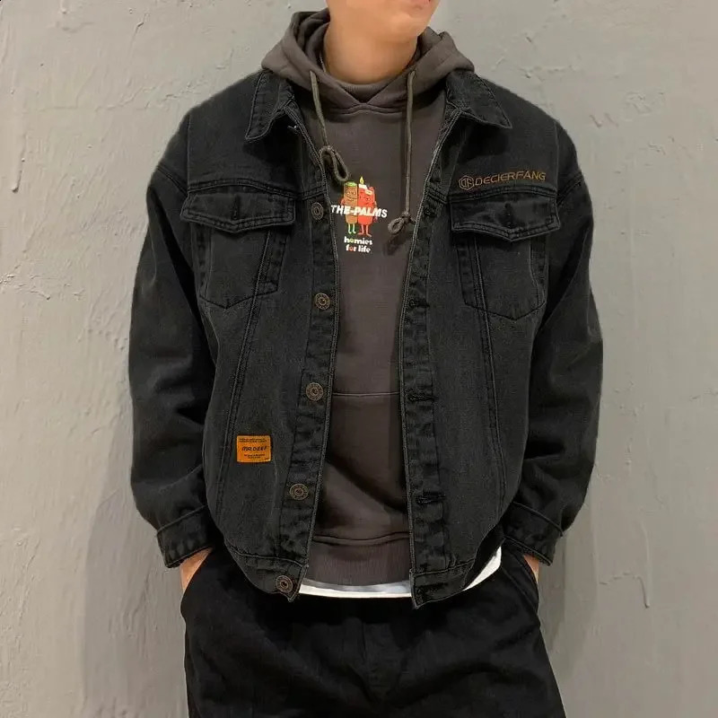Mens denim jacket warm padded mens wide shoulder sleeves wool pad sheep coat and fashionable G 240824