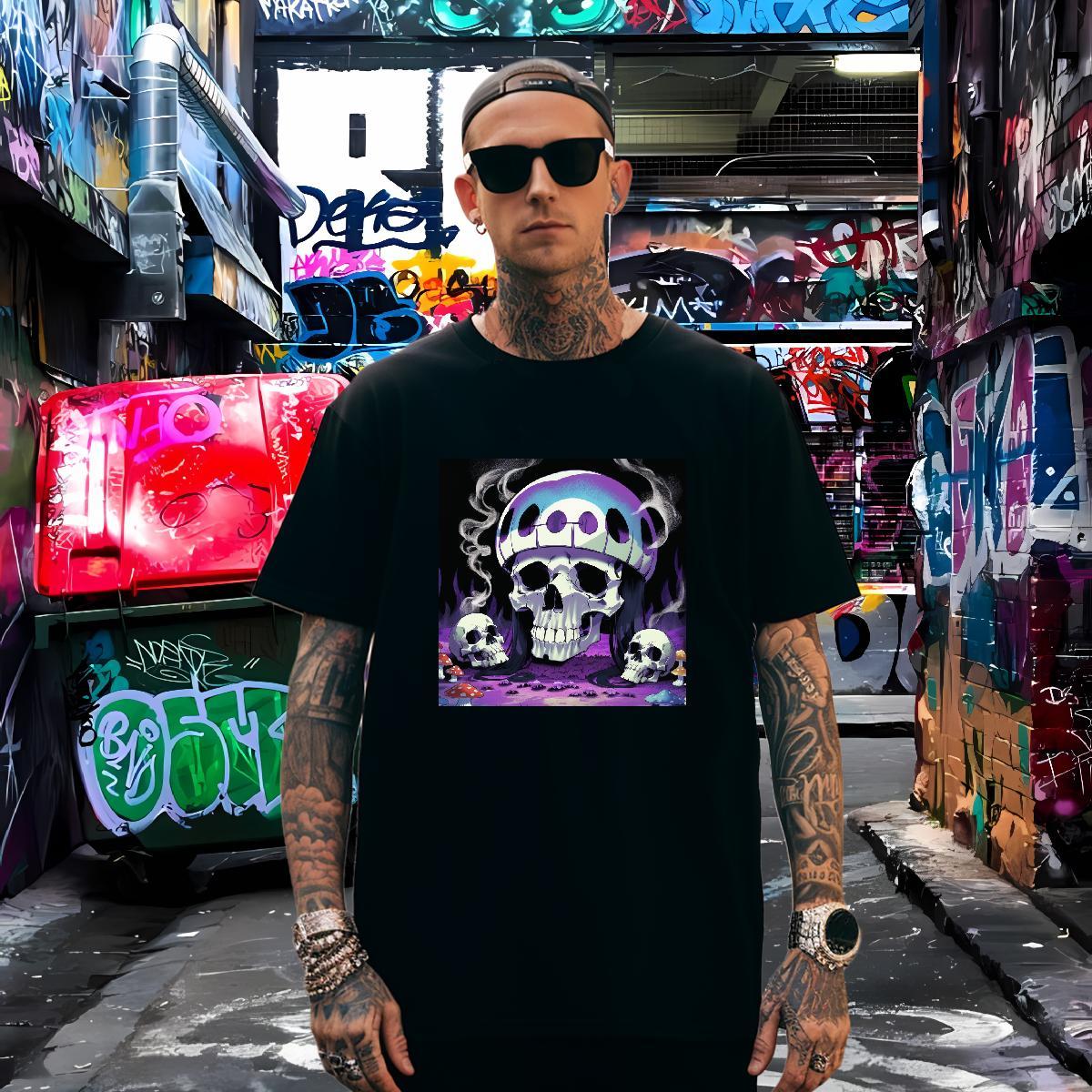Loose Fit T-Shirts 230g Pure Cotton skull Daily Outfit Asian Size Breathable Crew Neck Men Tees Factory Direct Tee Shirt