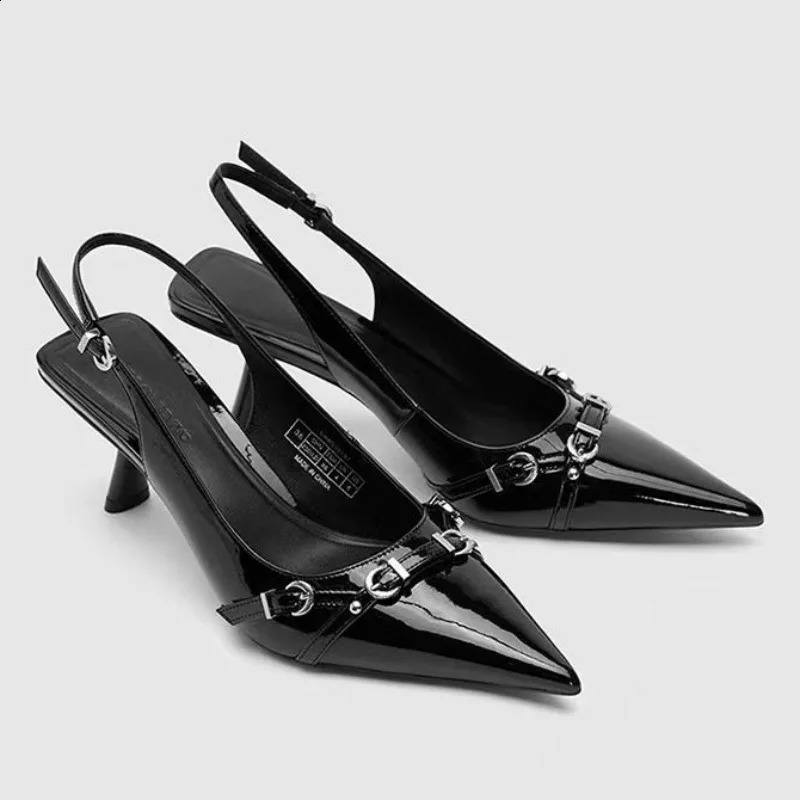 2024 Womens Summer Solid Color Sexy Dot Toe Sandals PU Leather Outdoor Leisure Comfortable Office Womens High Heels 240823