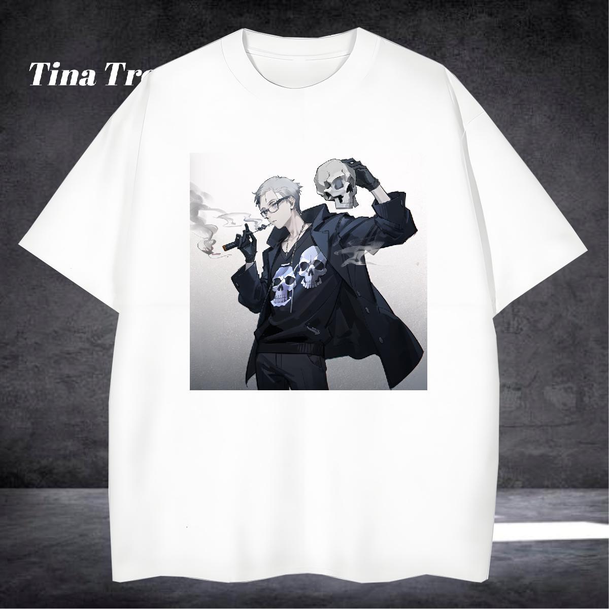 Soft T-Shirts for Men 230g Pure Cotton skull Casual Daily Wear Custom Print Oversized Breathable Crew Neck Tshirts New Tops Shirt