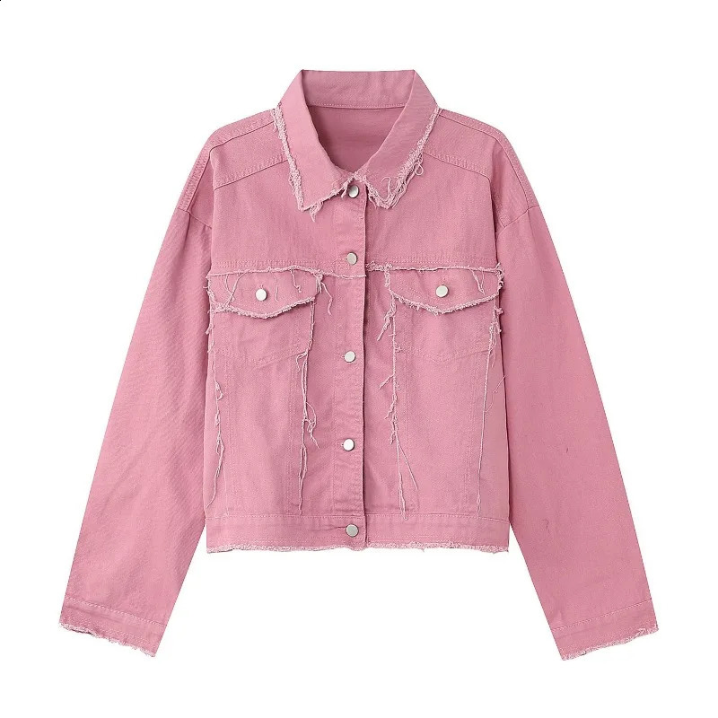 Niche Wear Retro Denim Jacket Street Work Clothes Mens Jeans Loose Short Casual Pink Trendy 240824