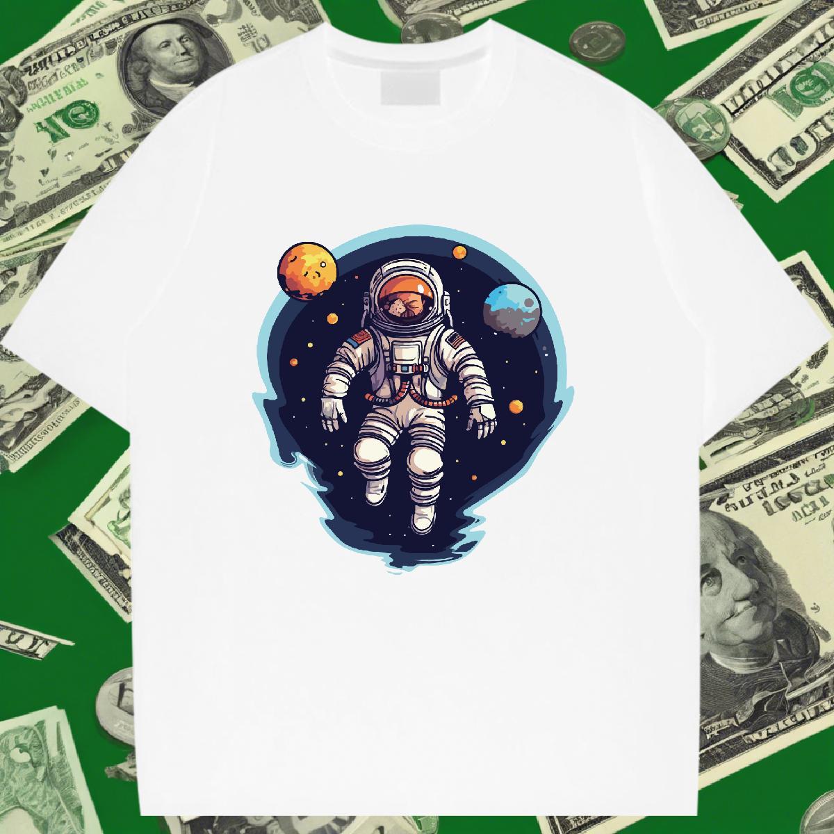 Loose fit Couples T Shirts 230g Cotton cosmonaut Casual Sport T-Shirts Breathable Cartoon Floral Printing Top Shirts