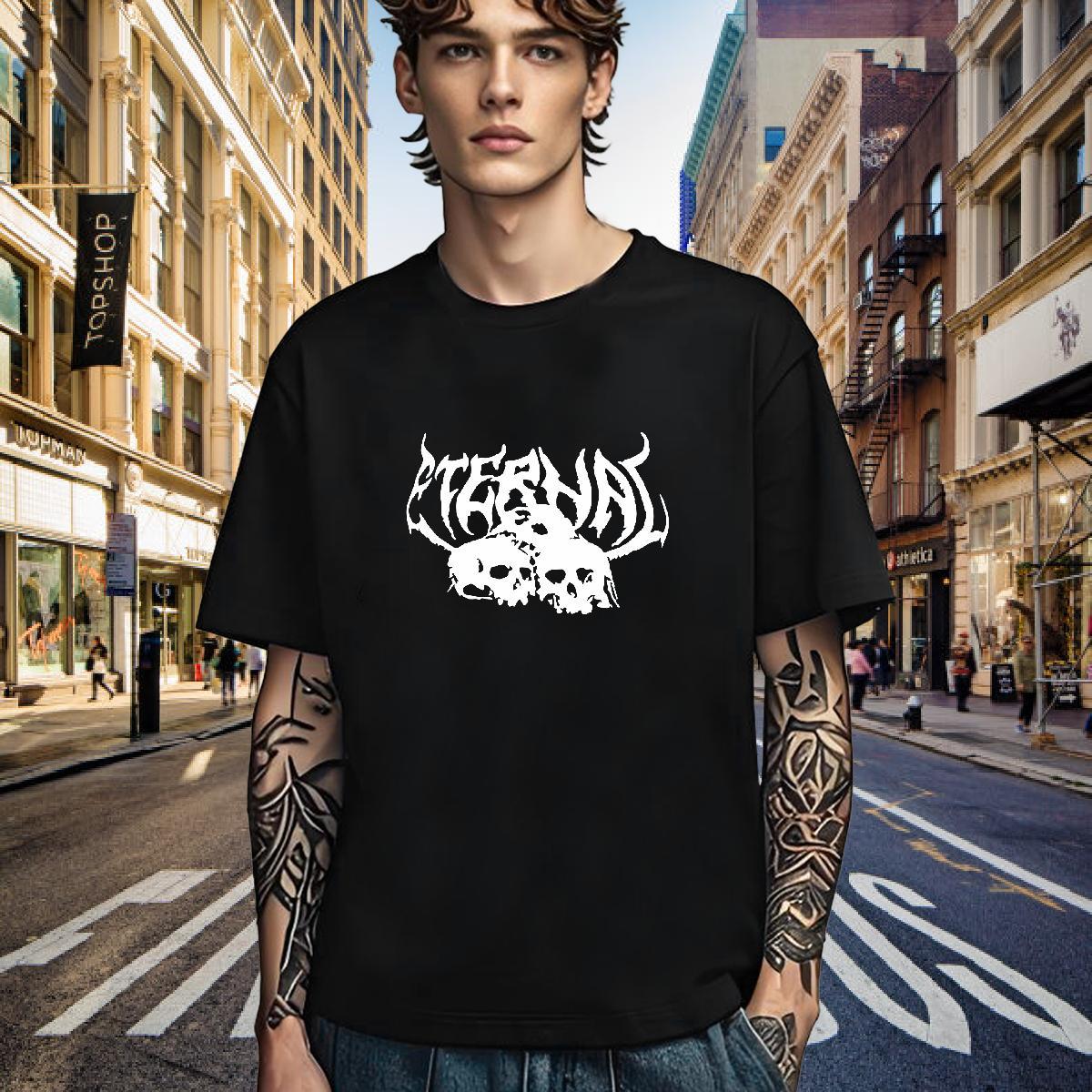 High Quality T Shirts Men 230g 100% Cotton skull Daily Outfit White Plus Size Crew Neck Breathable Tshirts 2024 New Tops Tees