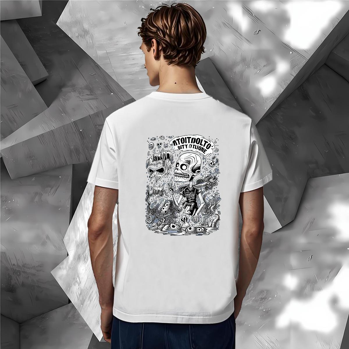 Wholesale T shirt 230g 100% Cotton skull Casual Daily Wear DIY Printed Short Sleeve Soft Men Tops Tees DIY Customized Clothes
