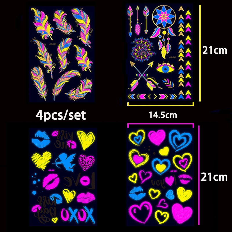 Valentines Day stickers tattoos temporary fluorescent glow love stickers wedding parties night bars tattoos body art decorations 240823