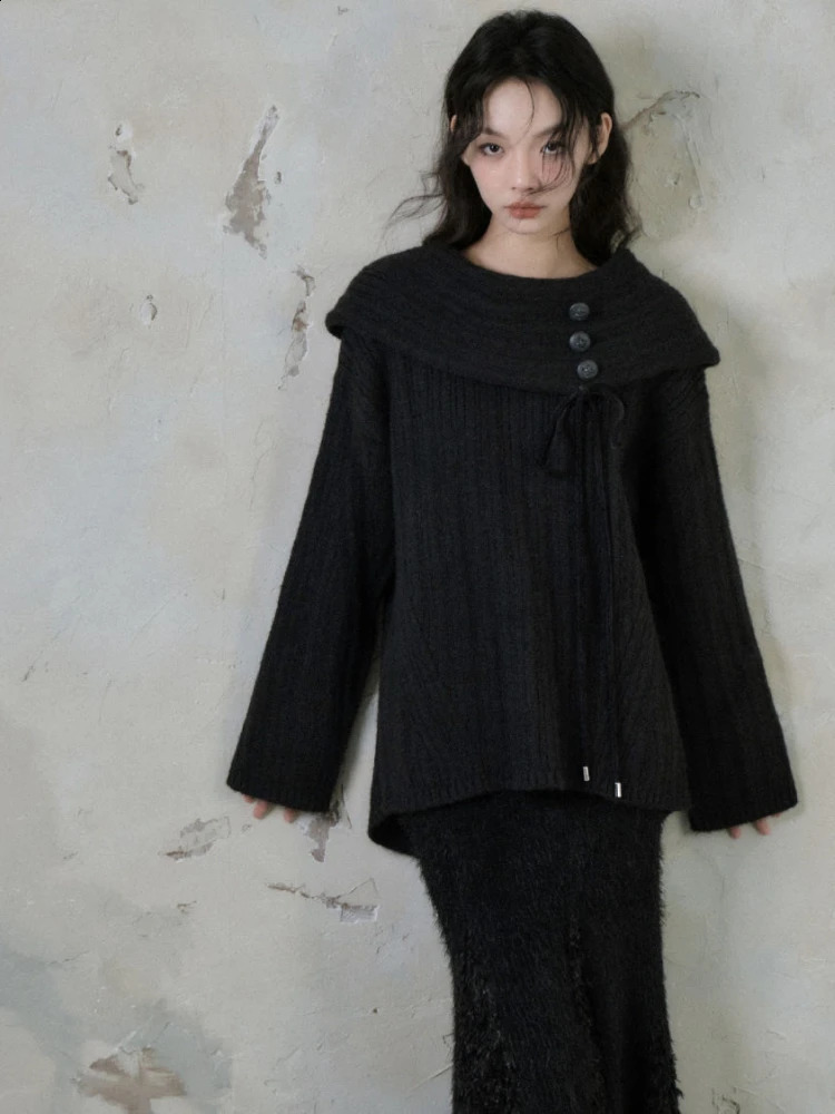 Y2k Aesthetic Solid Sexy Off Shoulder Sweater Women Vintage Harajuku Bandage Knitted Jumper Fairy Grunge Casul Loose Pullover 240824