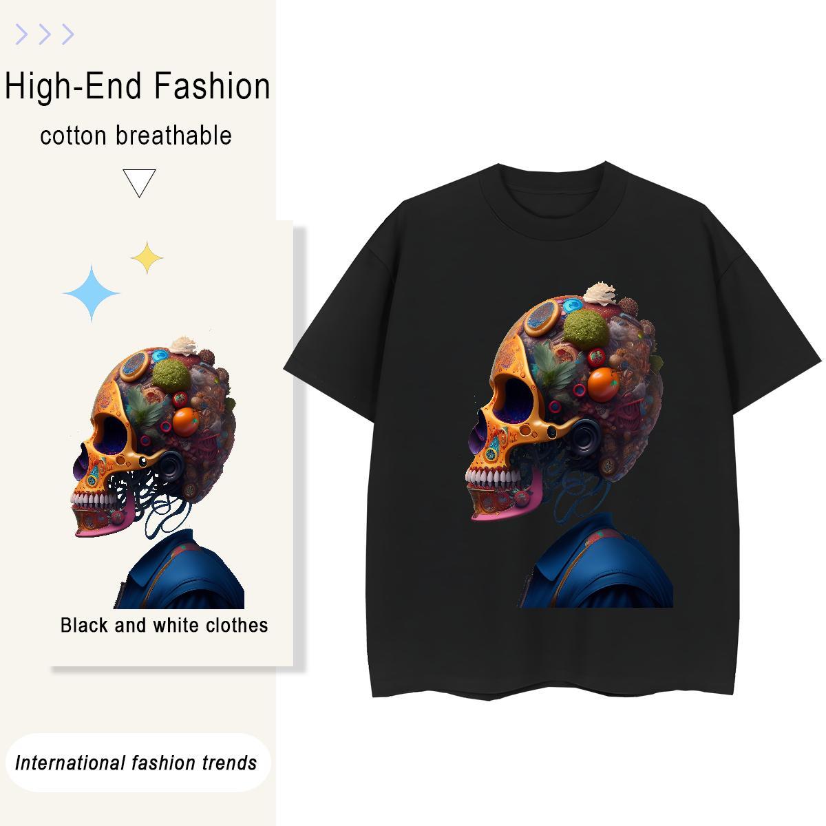 High Quality T Shirts Men 230g 100% Cotton skull Street wear Hip Hop DIY Printed Pure Cotton Men Tees Customized Top Tees