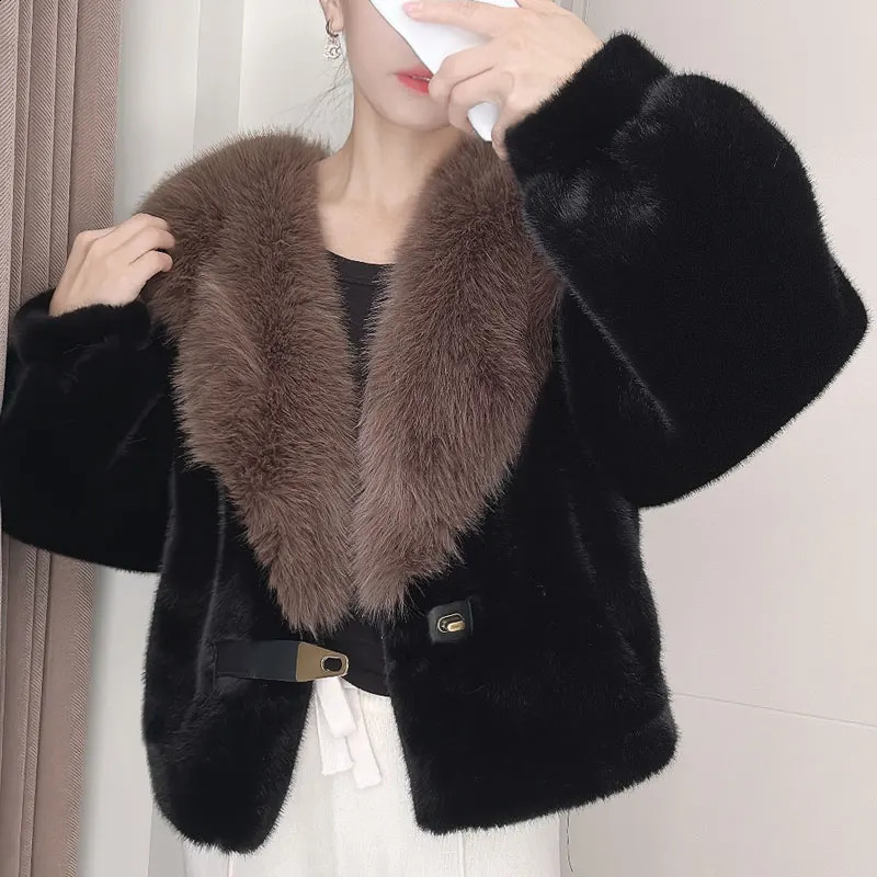 RONGNI Womens Fur Coat Loose Thick Jacket Autumn Winter Artificial 240824