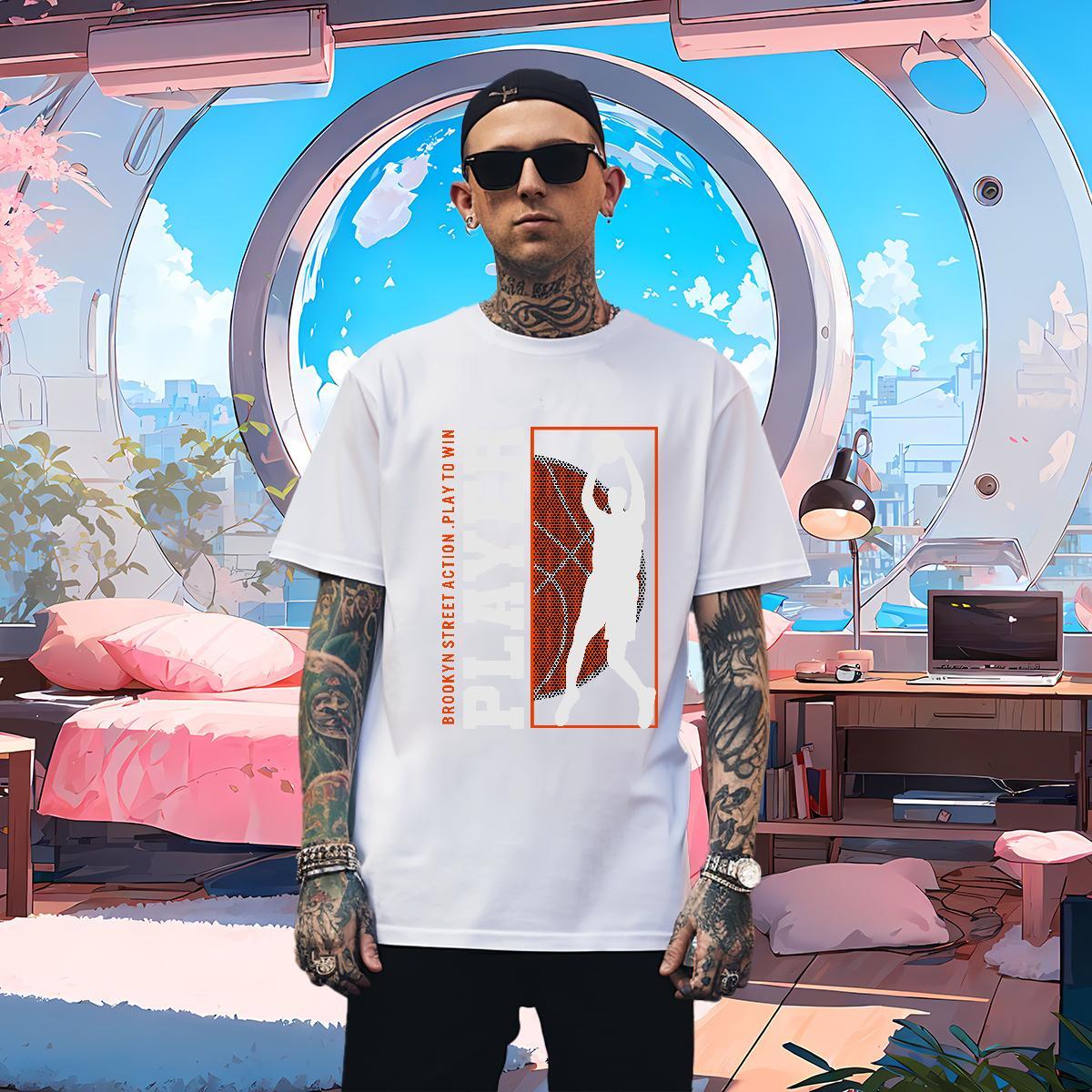 Brand Mens T Shirts 230g 100% Cotton basketball Anime Printing Street Asian Size Breathable Short Sleeve Mens Tshirts Designer Tee Shirt