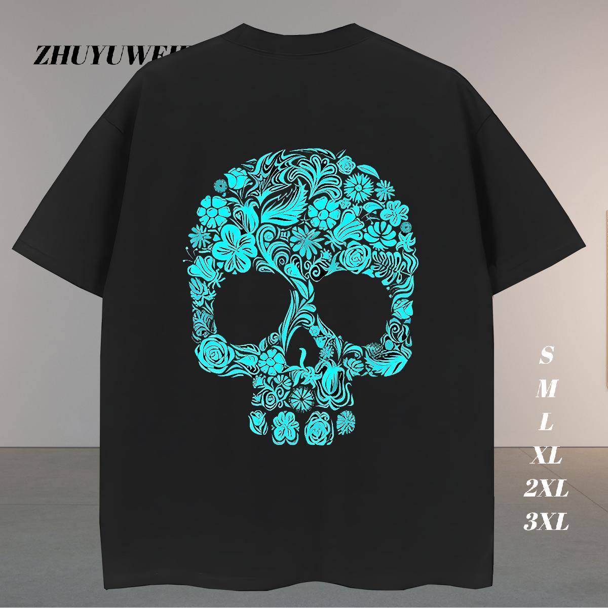 Designer Man T Shirts 230g 100% Cotton skull Street Wear DIY Breathable Short Sleeve Men Tops Tees Customized Top Tees