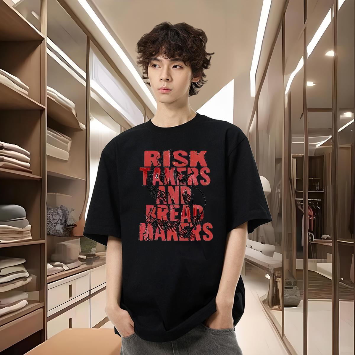 New Men Tshirts dollars Beach 230g Cotton Top Tees Breathable Crew Neck Cool Men T Shirts Black Oversized