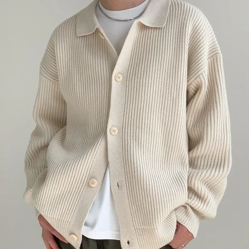 Korean style solid color loose thickened sweater autumn and winter coat mens lazy wind Harajuku casual fashion knitted cardigan 240824