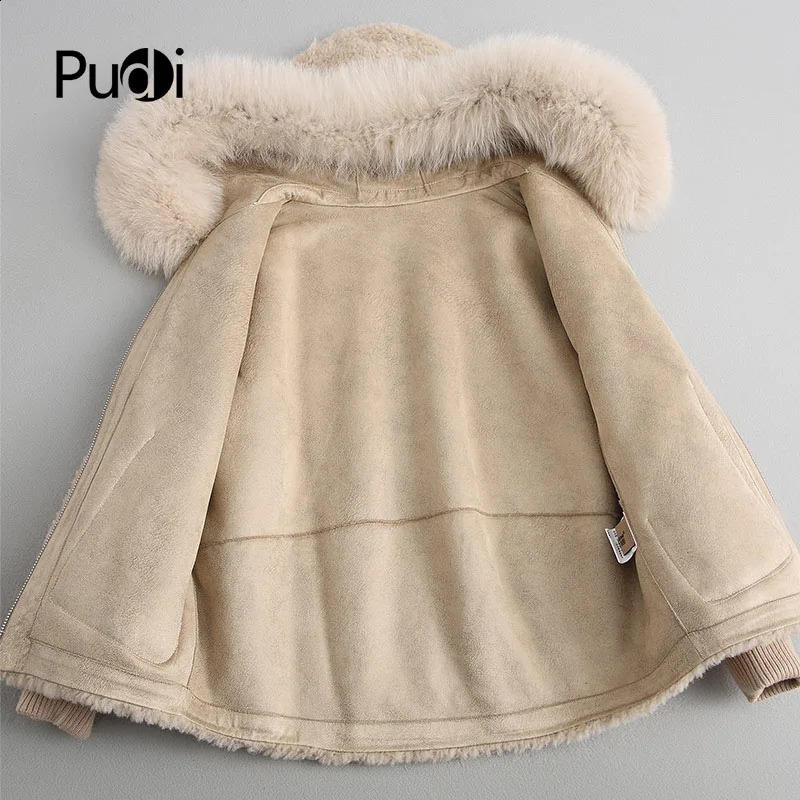 PUDI A18103 Womens Winter Wool Warmth Genuine Fox Fur Coat Long 240824