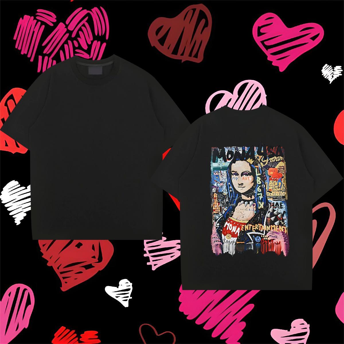 TOP Quality T-Shirts for Men 230g Pure Cotton Mona Lisa Daily Outfit White Plus Size Breathable Crew Neck Couples T Shirts New Designer Tops