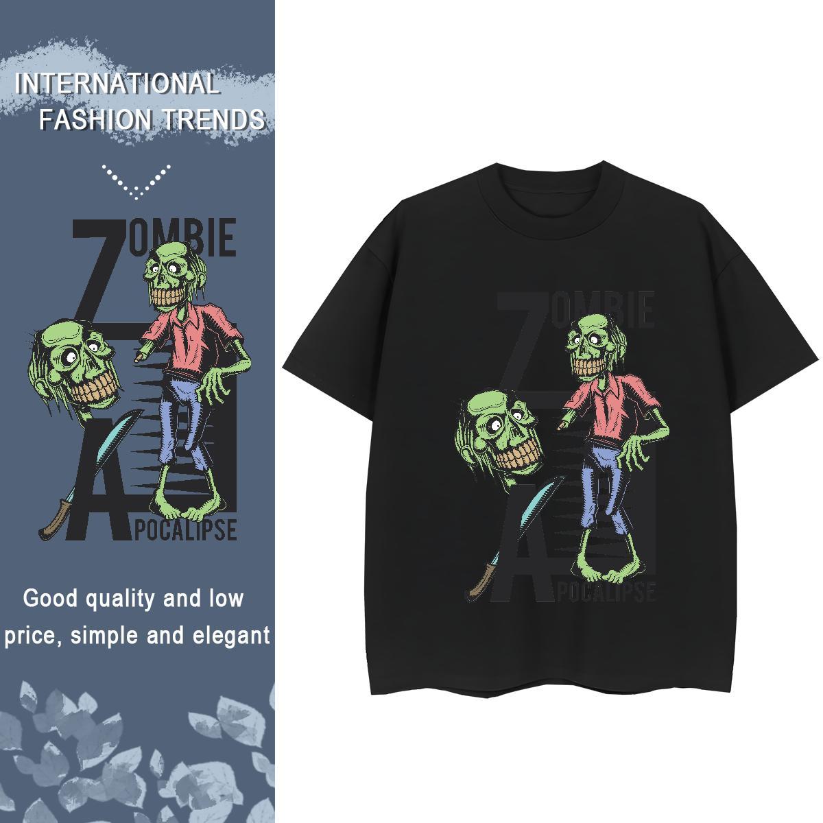 Loose Man T Shirts 230g Cotton skull Street Wear Custom Big Size Breathable Short Sleeve Men Tops Tees Fashion Casual Clothes