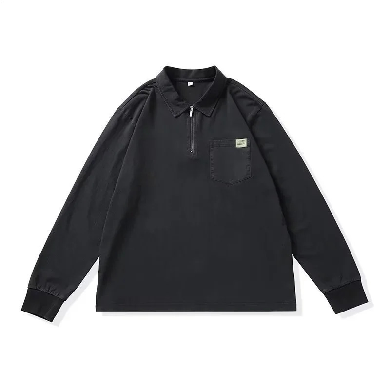 Trendy Preppy Style Color Block Long Sleeve Polo Shirt Men Embroidery Letter American Style Vintage Fit Half Zip Sweatshirt 240824