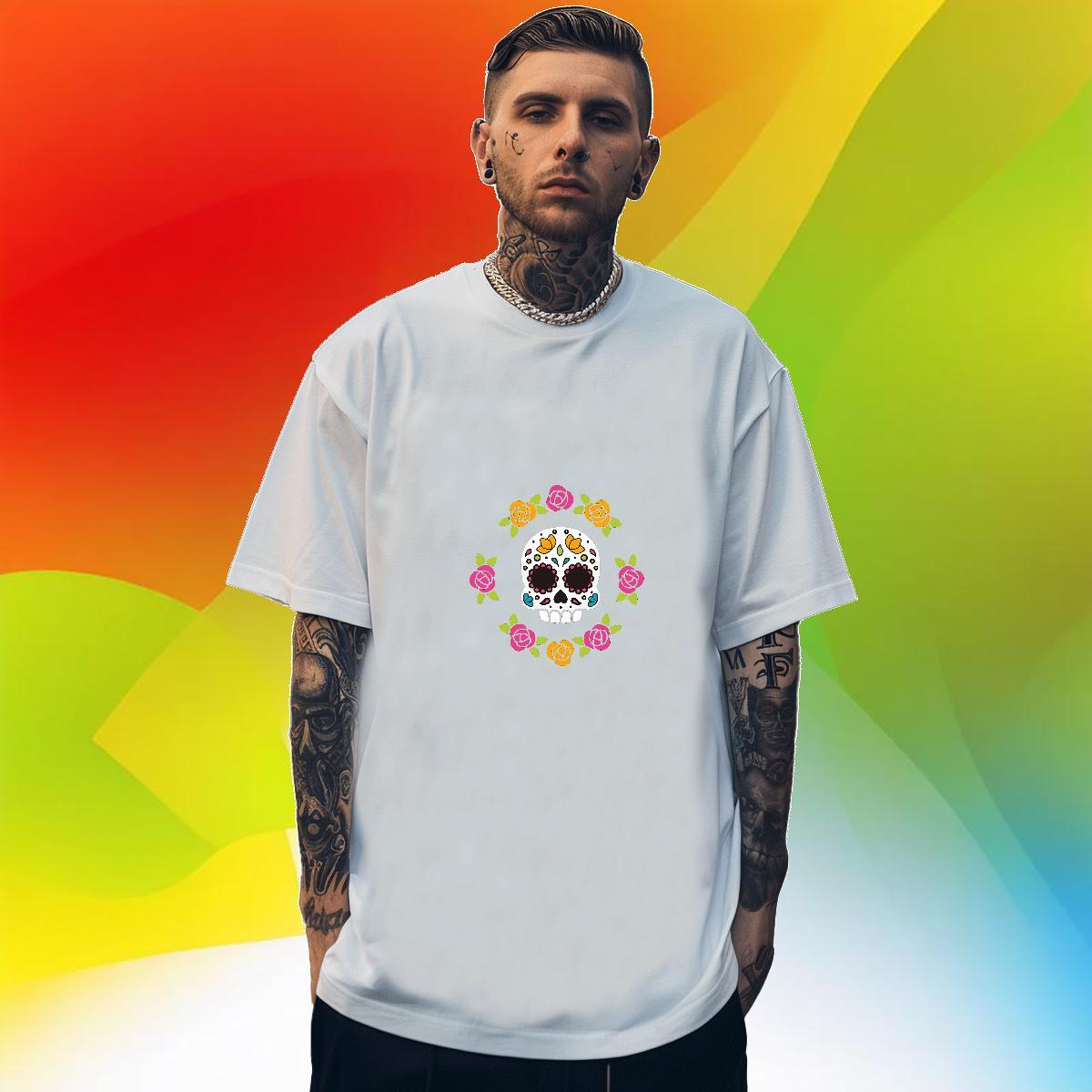 Loose Fit T-Shirts for Men 230g Pure Cotton skull Hip Hop Graphic Breathable Soft Tshirts Fashion Designer Tees