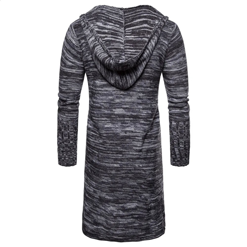 Autumn winter men fashion knitted long cardigan hooded sweater male casual hip hop jumpers long cardigan sueter hombre 240824