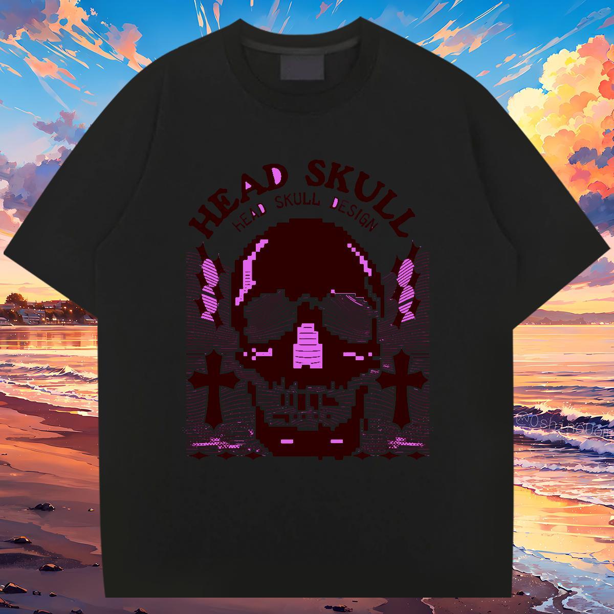 Wholesale T shirt 230g Pure Cotton skull Daily Wear Anime Breathable Short Sleeve Mens Tshirts Fashion Tops Shirt