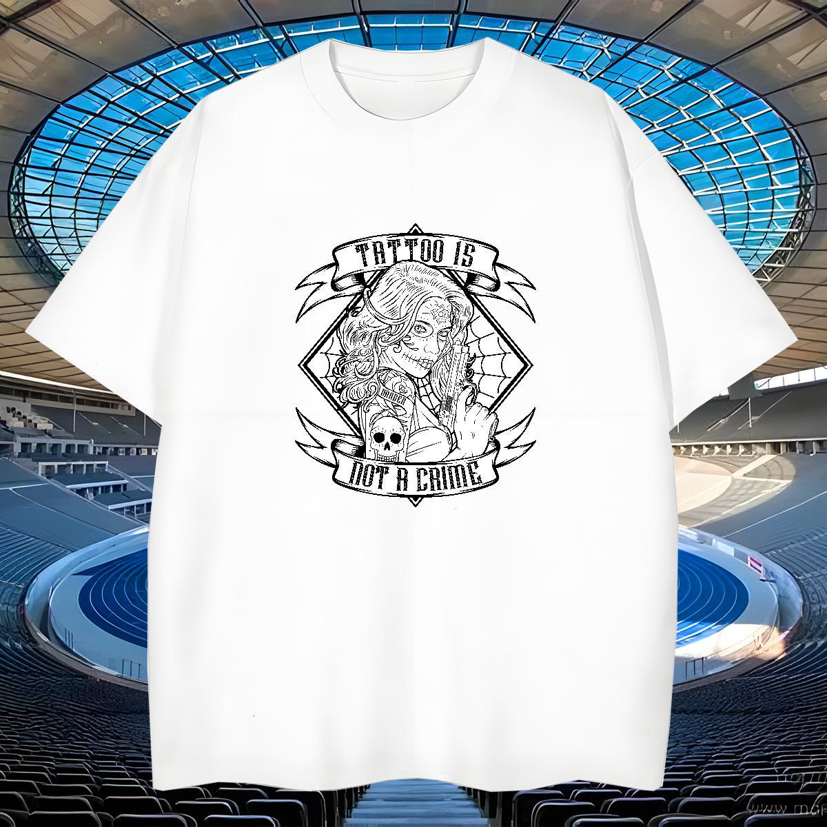 Brand T-Shirts for Men 230g Pure Cotton skull High Street Hip Hop Customized Print O-Neck Short Sleeve Men Tees New Top Tees