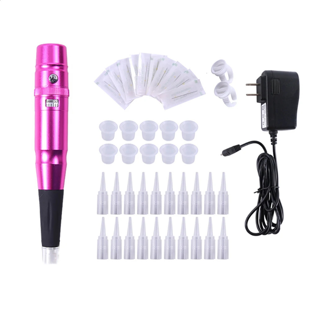 anent Makeup Machine Rotating Tattoo Machine Pen Half PMU Pen Eyebrow and Lip Perforation Gun Tattoo Bead Supplies Kit 240823