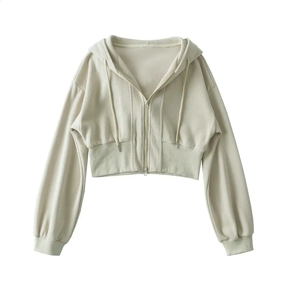 American Retro Sports College Style Hoodie For Womens Double Zippered Waist Slimming Short Long Sleeved Cardigan Jacket Trendy 240824