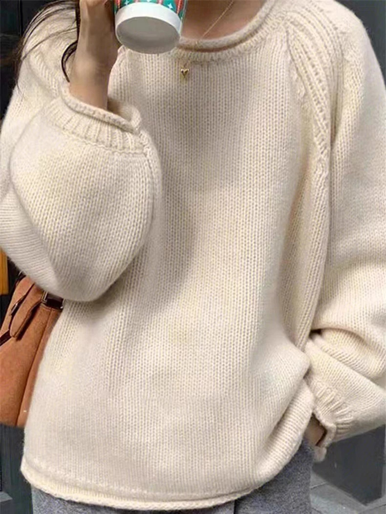 Fashion Harajuku Loose Long Sleeve Women Sweater Autumn Winter Jumpers Knitwear Soft Warm Chic Solid Femme Sweater Pullover Tops 240824