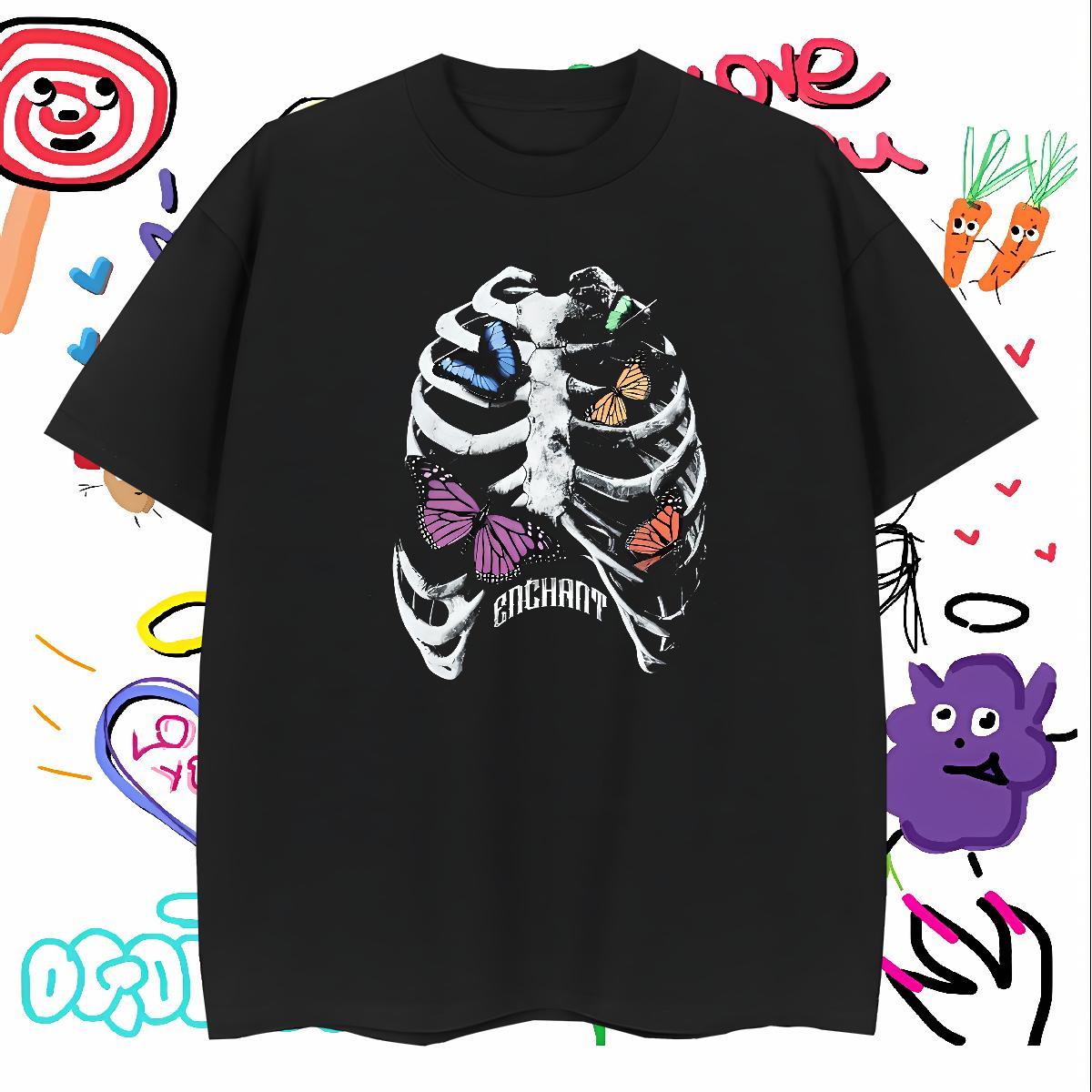 Loose Fit T-Shirts for Men 230g Pure Cotton skull Daily Wear Custom Print Plus Size Crew Neck Breathable Men Tshirts Customized Clothes