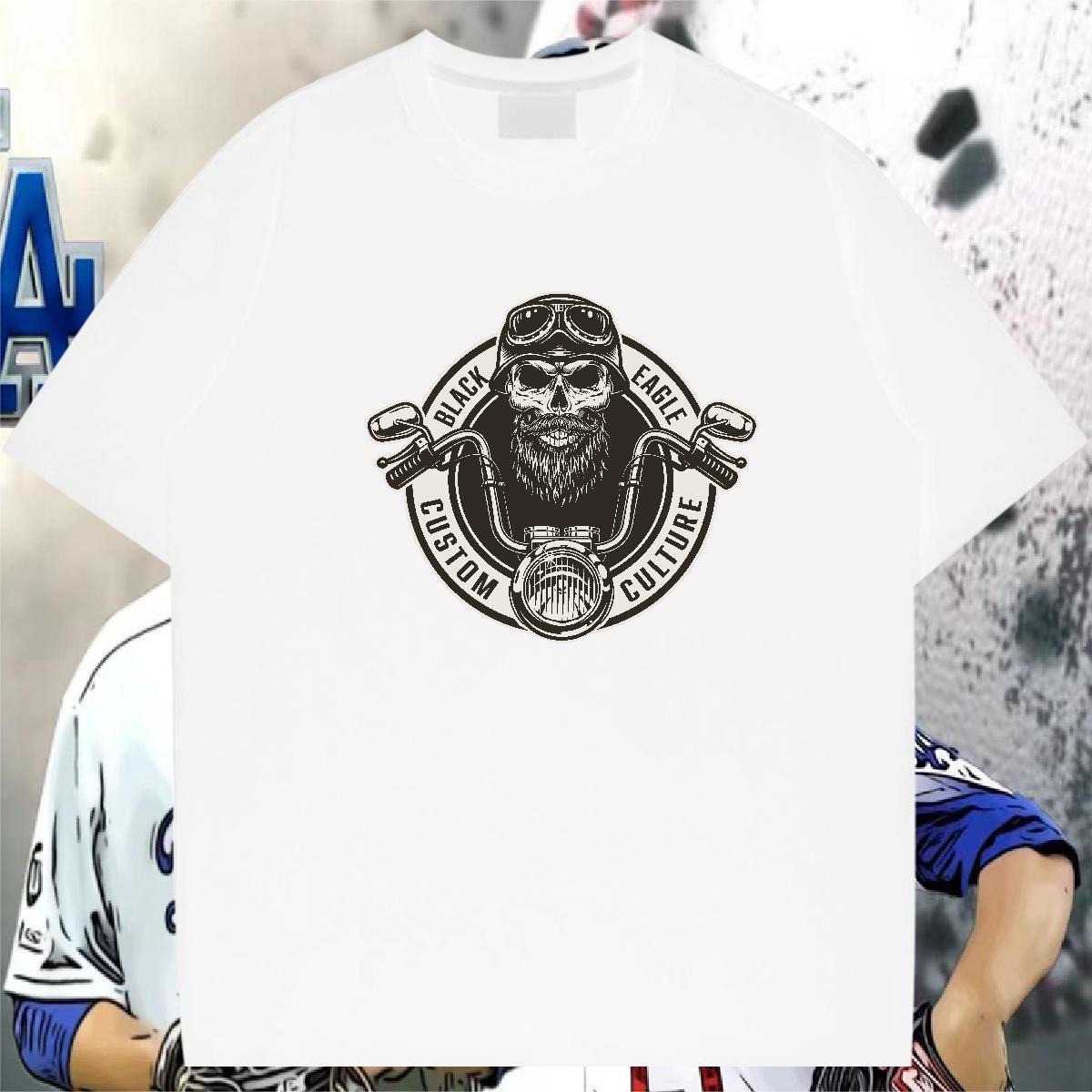 Loose T Shirts Men 230g Pure Cotton skull Sport DIY Printed Crew Neck Men Tees Fashion Design Wear