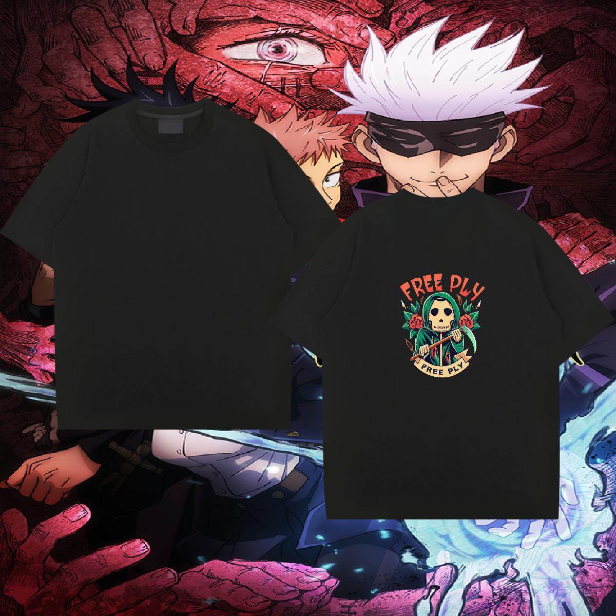 Cool T Shirts Men 230g 100% Cotton skull Anime Printing Street Custom Cartoon Breathable Short Sleeve Tshirts 2024 Summer Tops Shirt