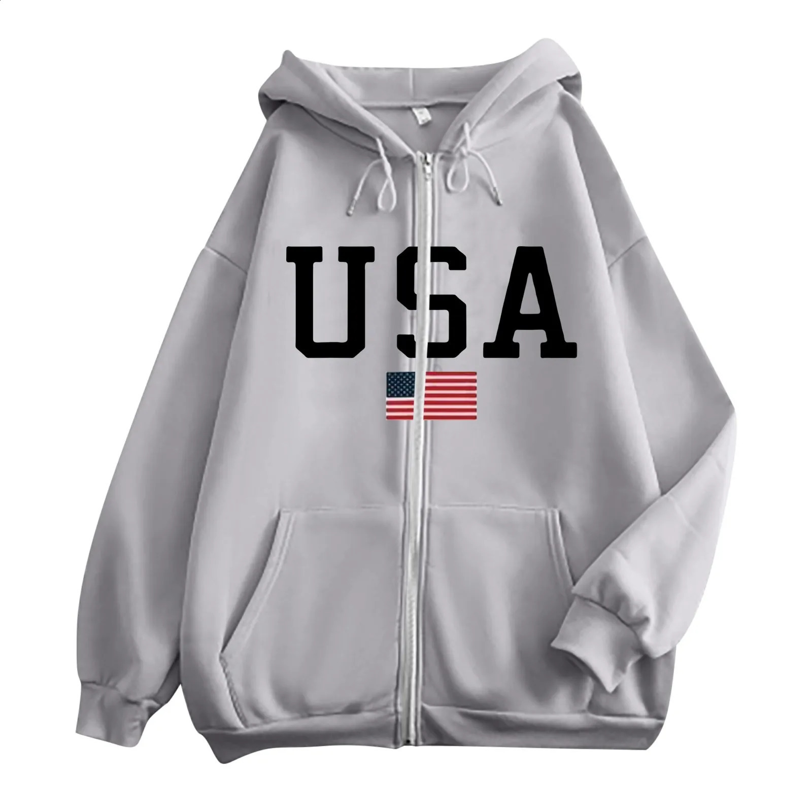 Simple Letter Printed Zip Up Hoodies American Casual Long Sleeve Track Jackets Female Y2k Oversized Fashion Sweatshirts 240824