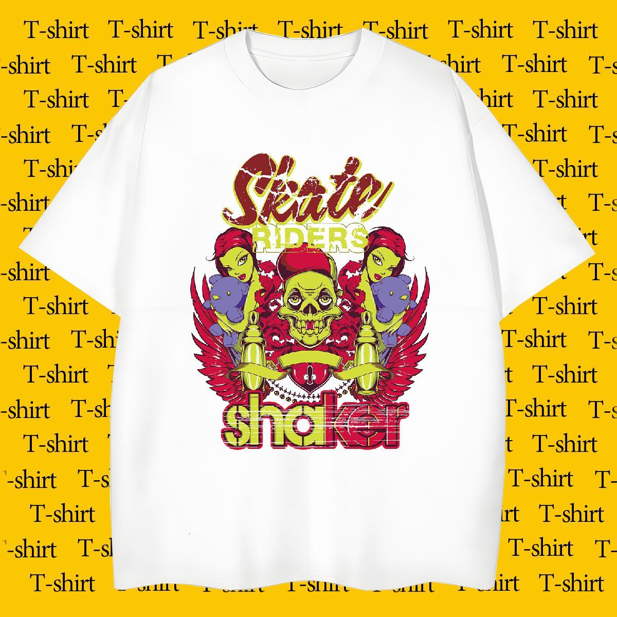 Brand T-Shirts for Men 230g Pure Cotton skull Summer Casual Customized Print Round Neck Short Sleeve Men Tees 2024 Summer Top Tees