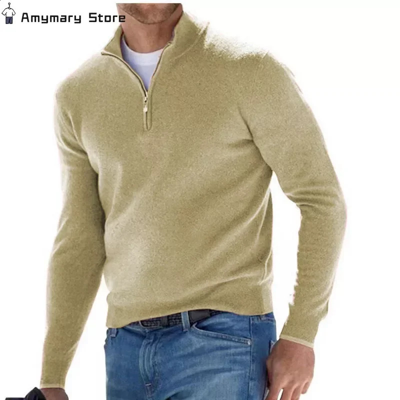 Mens Long Sleeve Polo Shirt Business Casual Zipper Polo Shirts Spring Autumn Solid Male Turn Down Collar Pullover Sweatshirt 240824