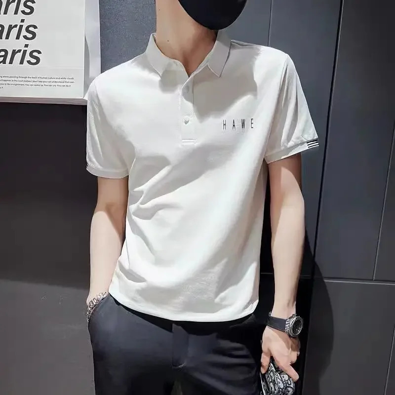 T Shirt for Men 100 Cotton Top Skinny Man with Collar Tee Alphabet Polo Shirts Aesthetic drying Casual Tops Clothes 240824